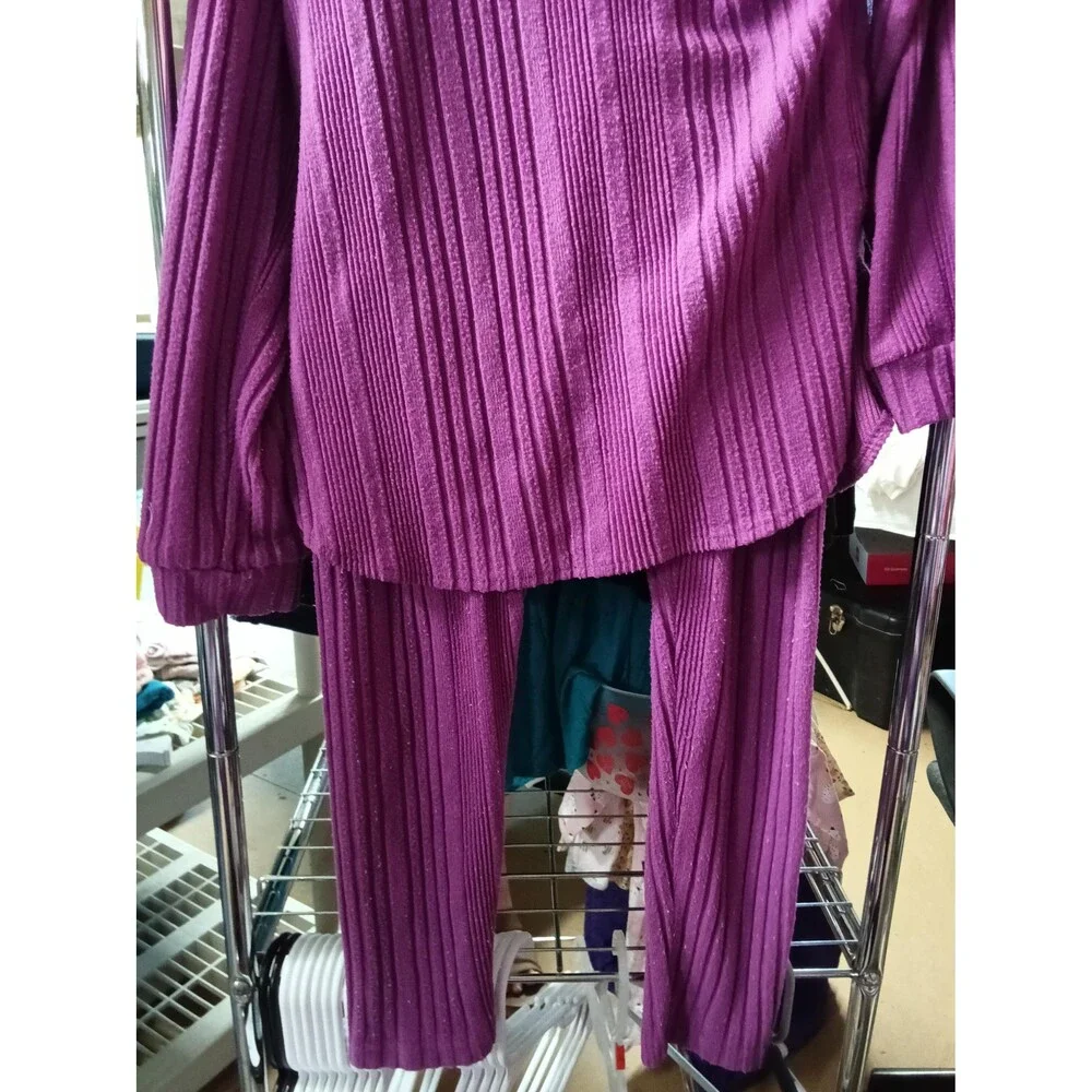 Purple Ribbed Knit Hoodie and Pants Set Size 150 - Free Shipping